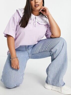 Neon Rose Lavender Checker Peter Pan Collar Blouse
